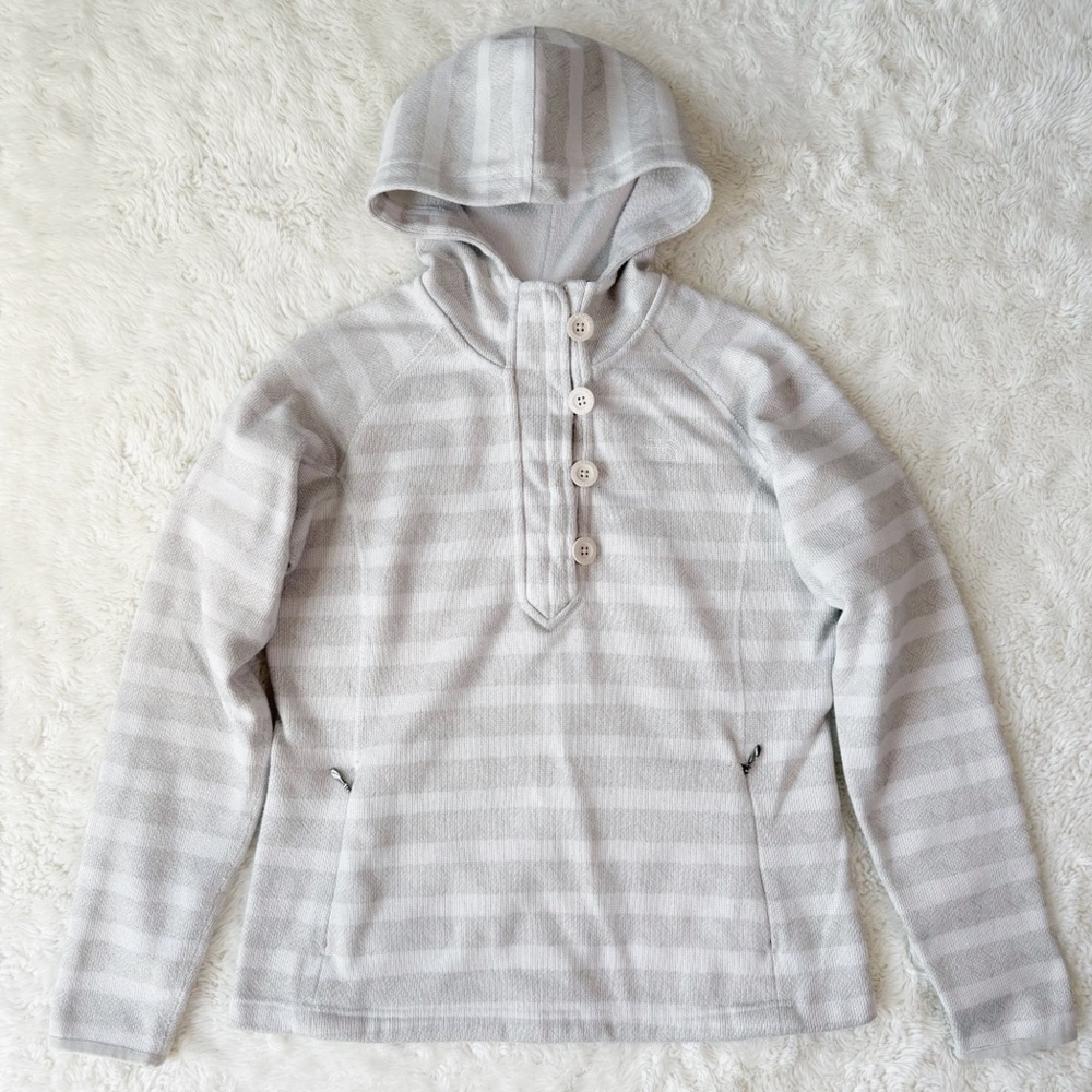 The North Face white & Gray Striped Hoodie M EUC